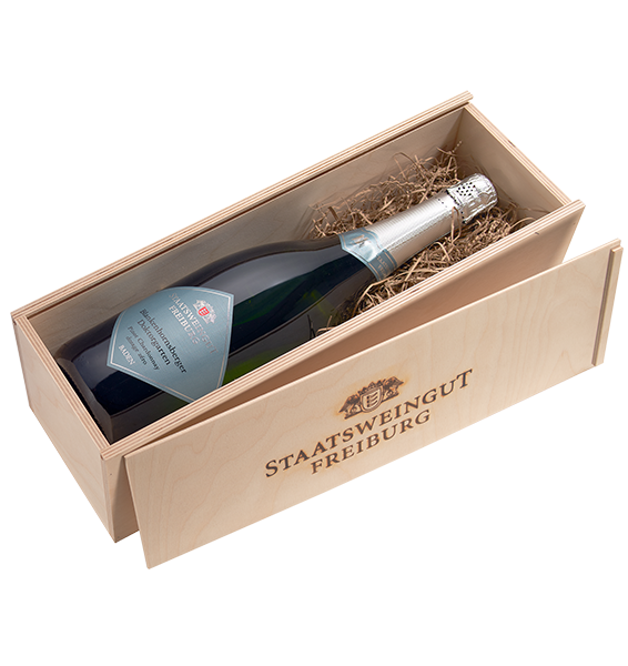 Magnumflasche Pinot Chardonnay extra brut in der Holzkiste